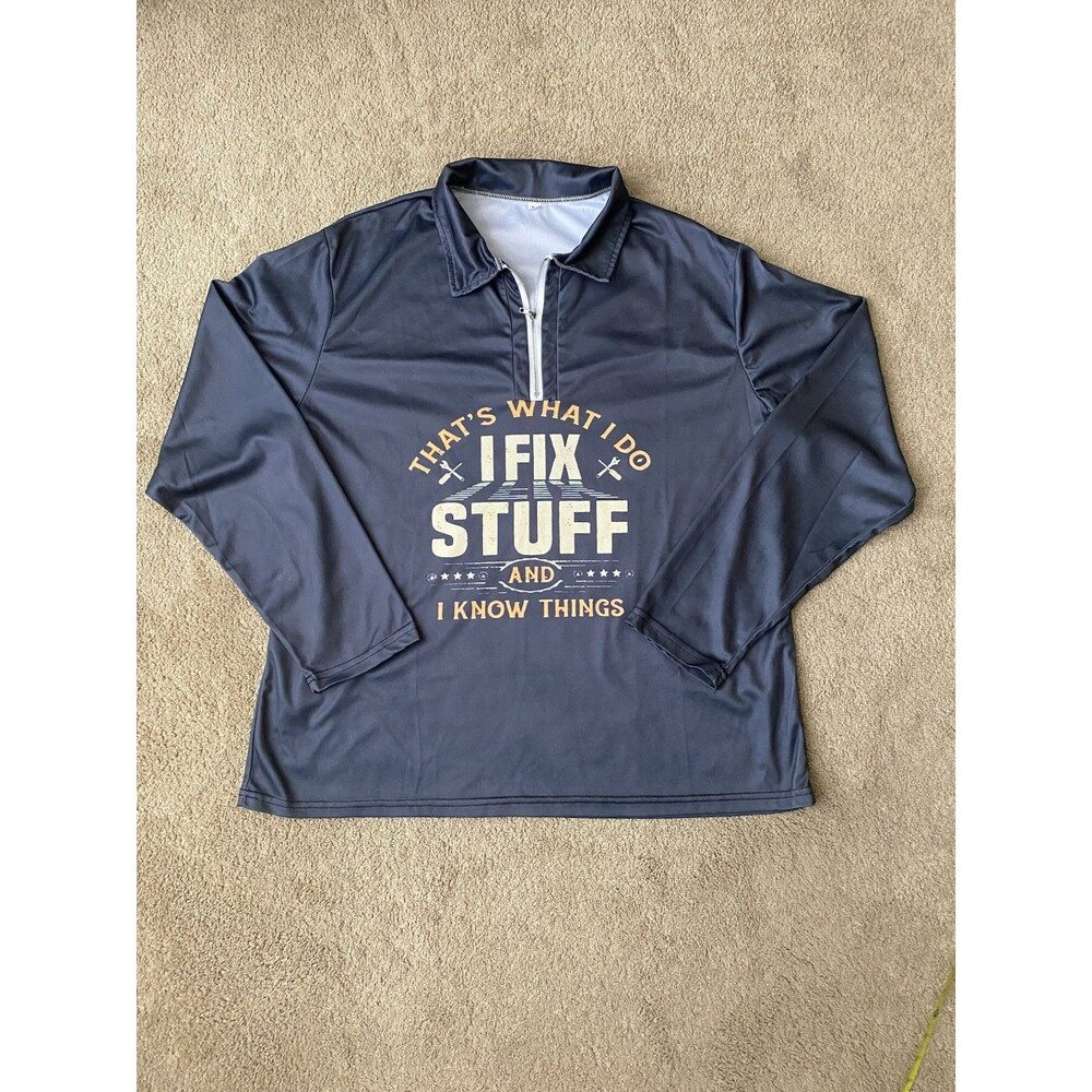 Unbranded Quarter Zip Grey Graphic Pullover Grandpacore Streetwear Men’s Size XL